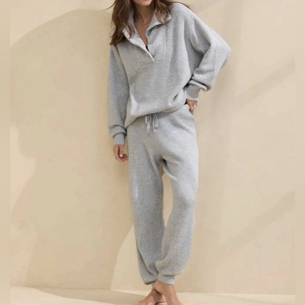 NWT Aerie CozyUp Waffle Set - Light Heather Grey - Size Medium